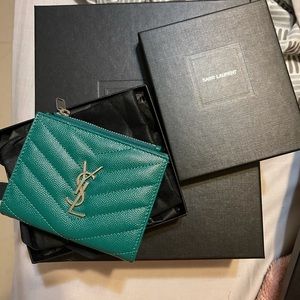 YSL malachite pebble leather bifold wallet✨LE✨💚💙